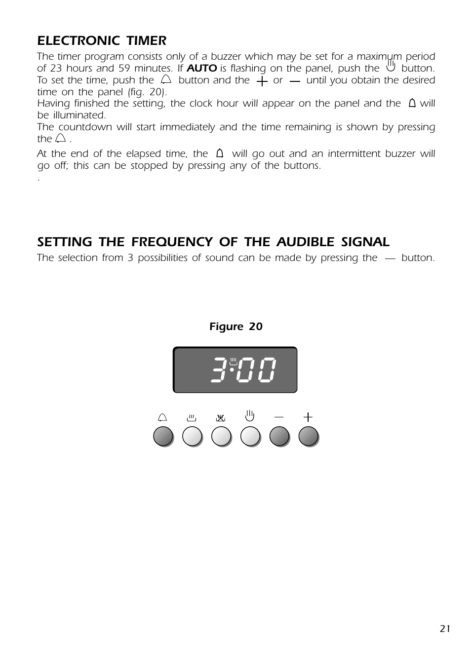 Electronic timer, Setting the frequency of the audible signal | DeLonghi DMFPSII User Manual | Page 21 / 36