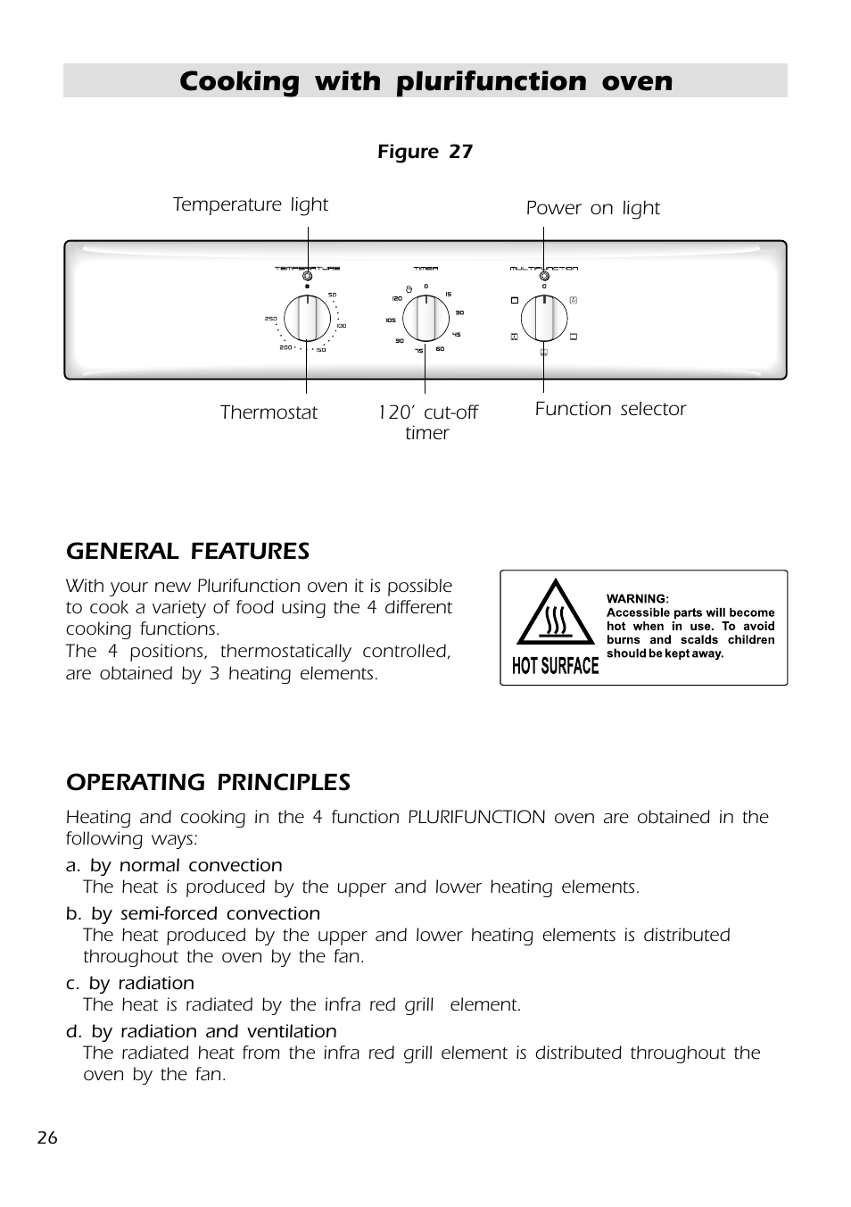 Cooking with plurifunction oven, General features, Operating principles | DeLonghi DMFPSII User Manual | Page 26 / 36