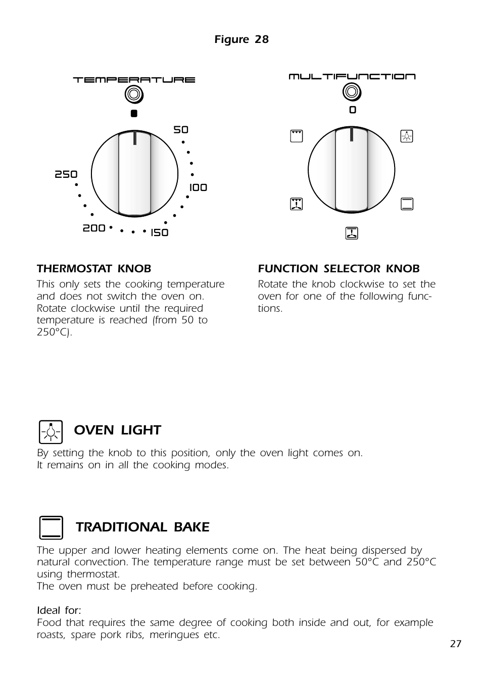 Oven light, Traditional bake | DeLonghi DMFPSII User Manual | Page 27 / 36