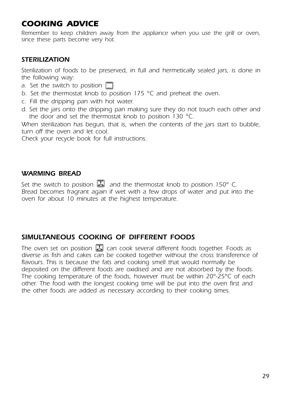 Cooking advice | DeLonghi DMFPSII User Manual | Page 29 / 36