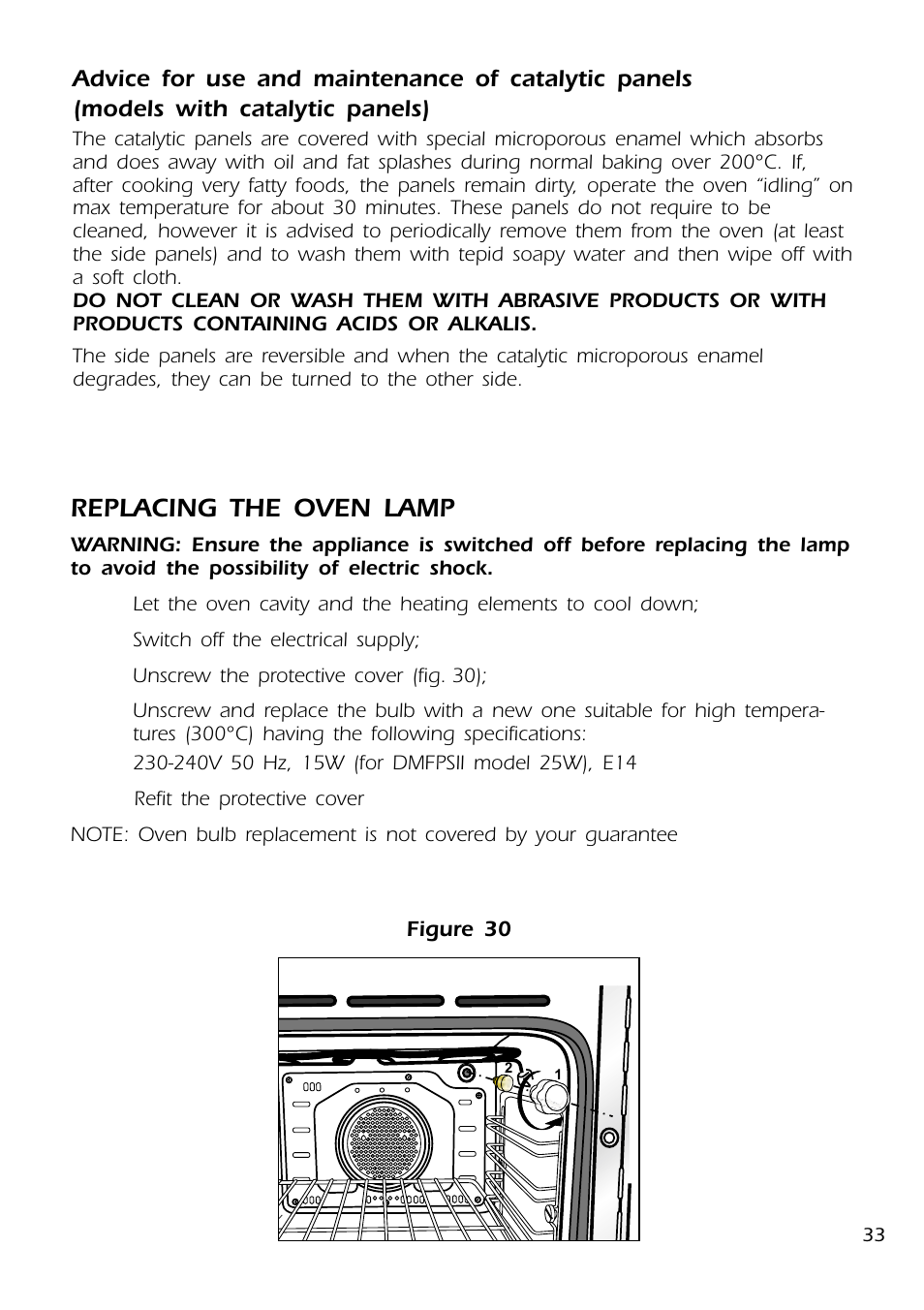 Replacing the oven lamp | DeLonghi DMFPSII User Manual | Page 33 / 36