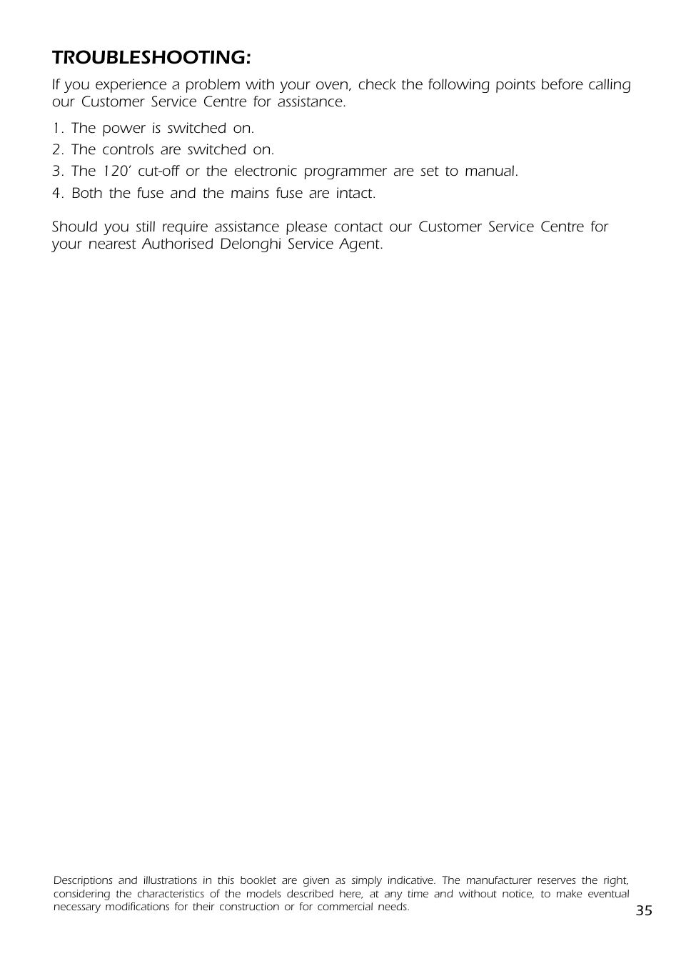 Troubleshooting | DeLonghi DMFPSII User Manual | Page 35 / 36