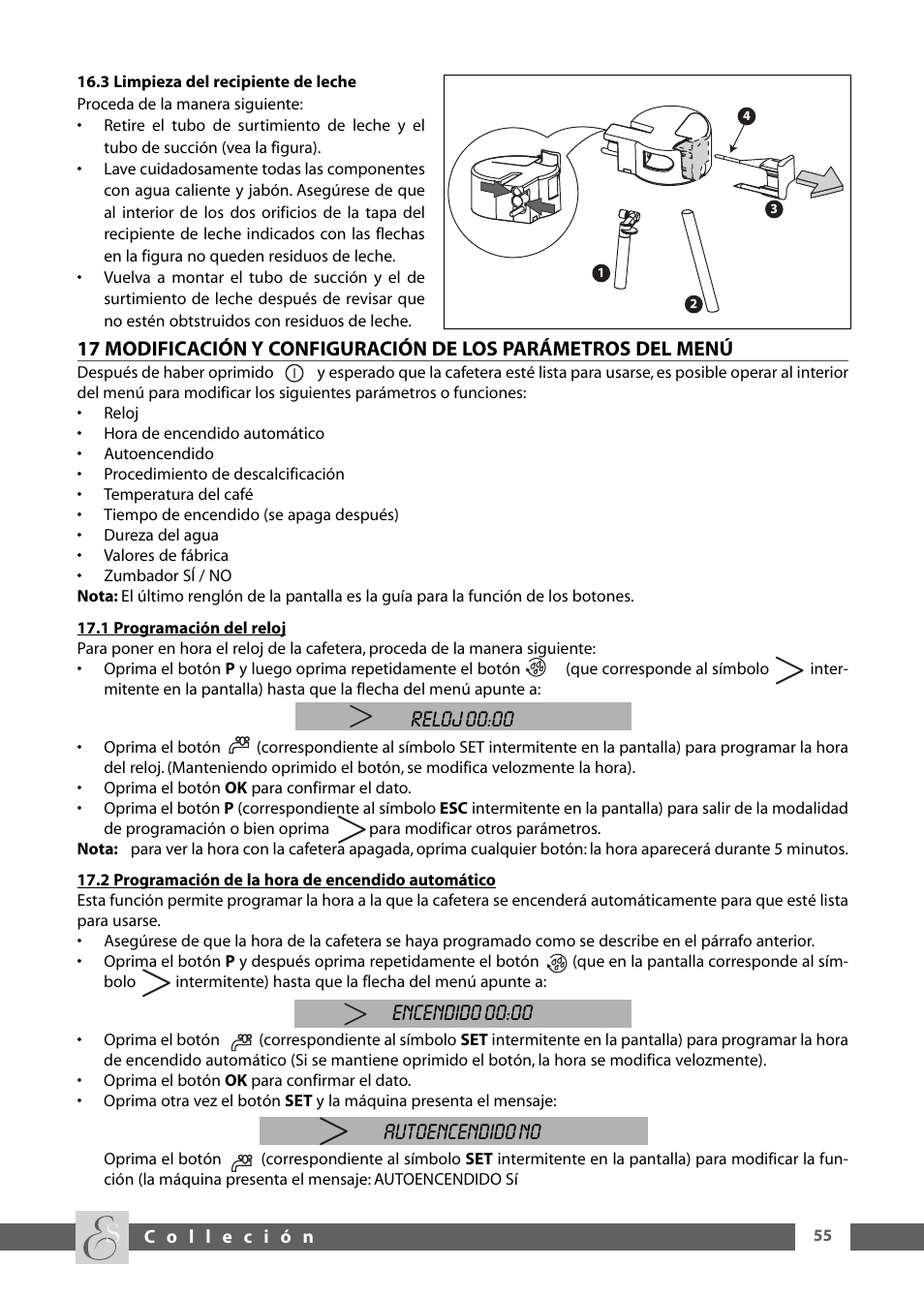 Reloj 00:00, Encendido 00:00, Autoencendido no | DeLonghi ESAM6600 User Manual | Page 37 / 45