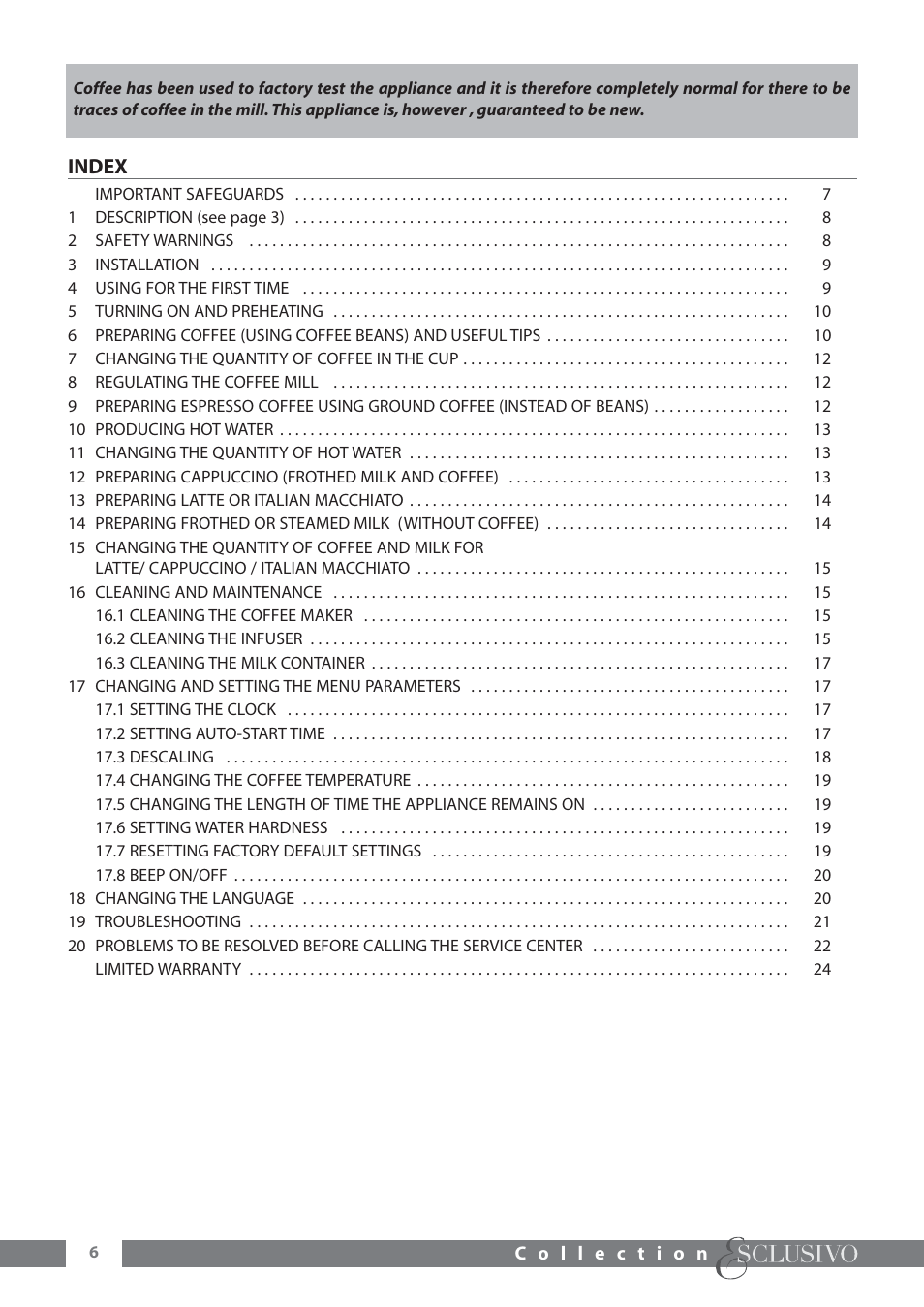 Index | DeLonghi ESAM6600 User Manual | Page 7 / 45