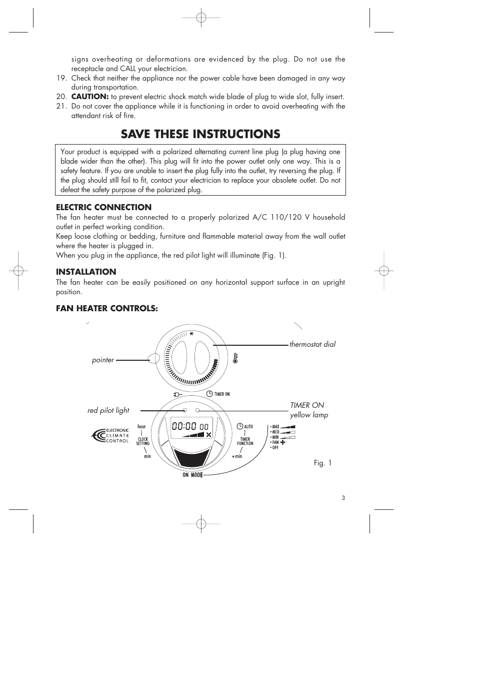 Save these instructions | DeLonghi Fan Heater User Manual | Page 3 / 8