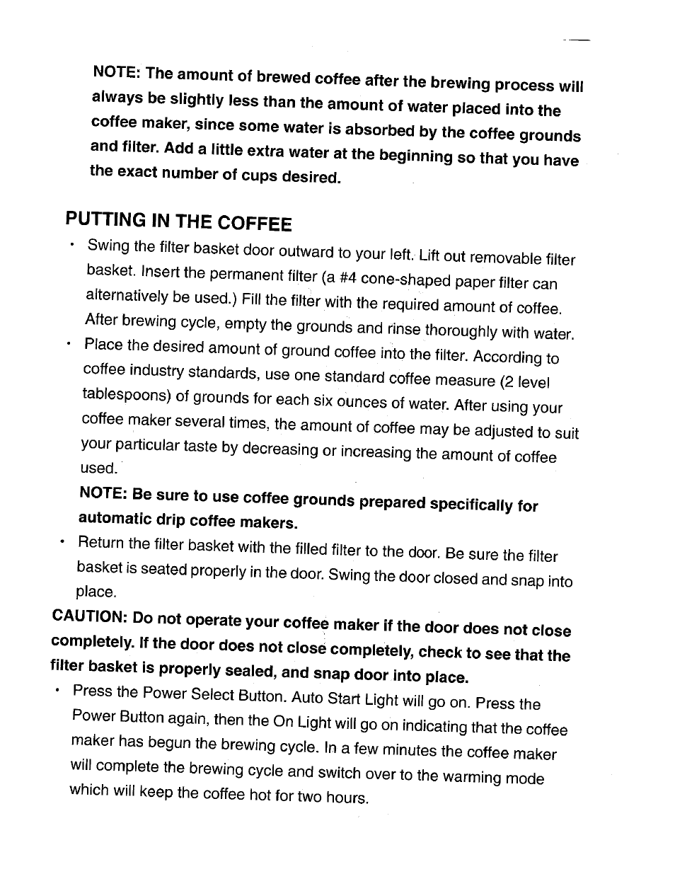 Putting in the coffee | DeLonghi DC76T User Manual | Page 9 / 12