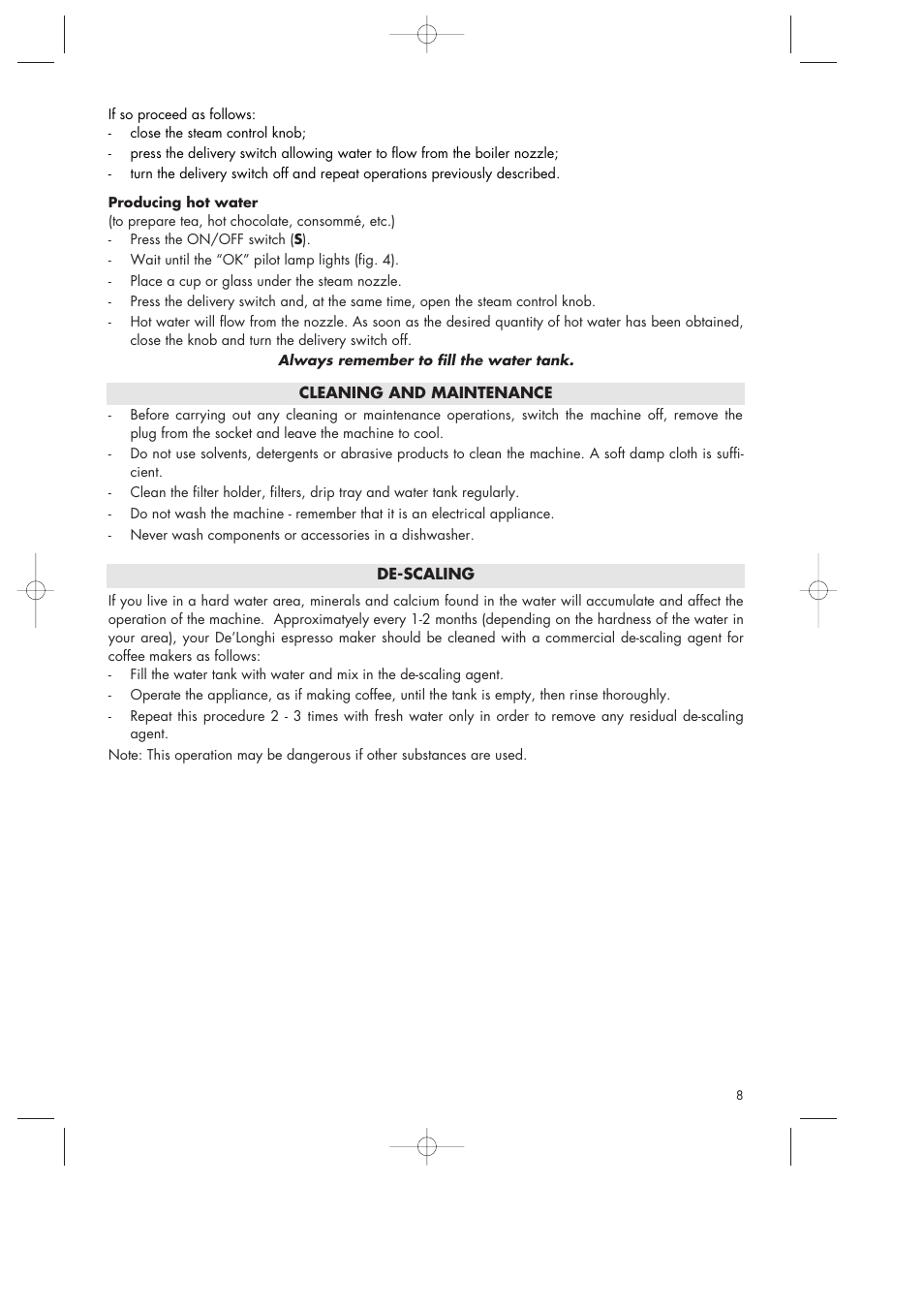 DeLonghi Pump-driven Coffee Maker User Manual | Page 8 / 10