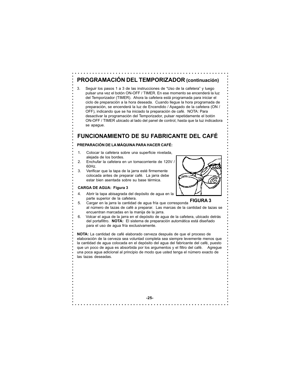 Programación del temporizador, Funcionamiento de su fabricante del café | DeLonghi DC50 User Manual | Page 25 / 42
