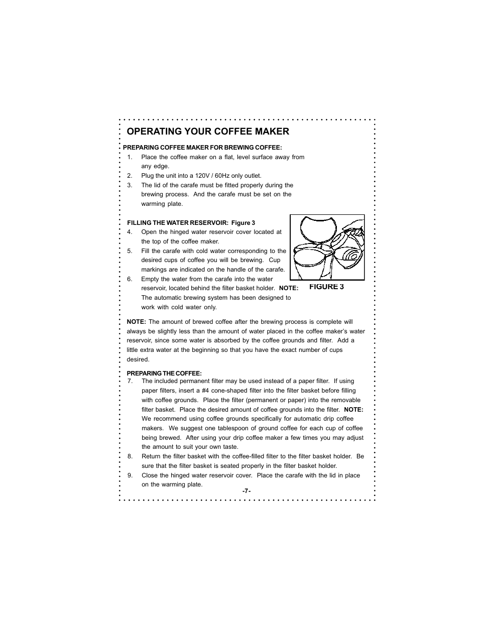 Operating your coffee maker | DeLonghi DC50 User Manual | Page 7 / 42