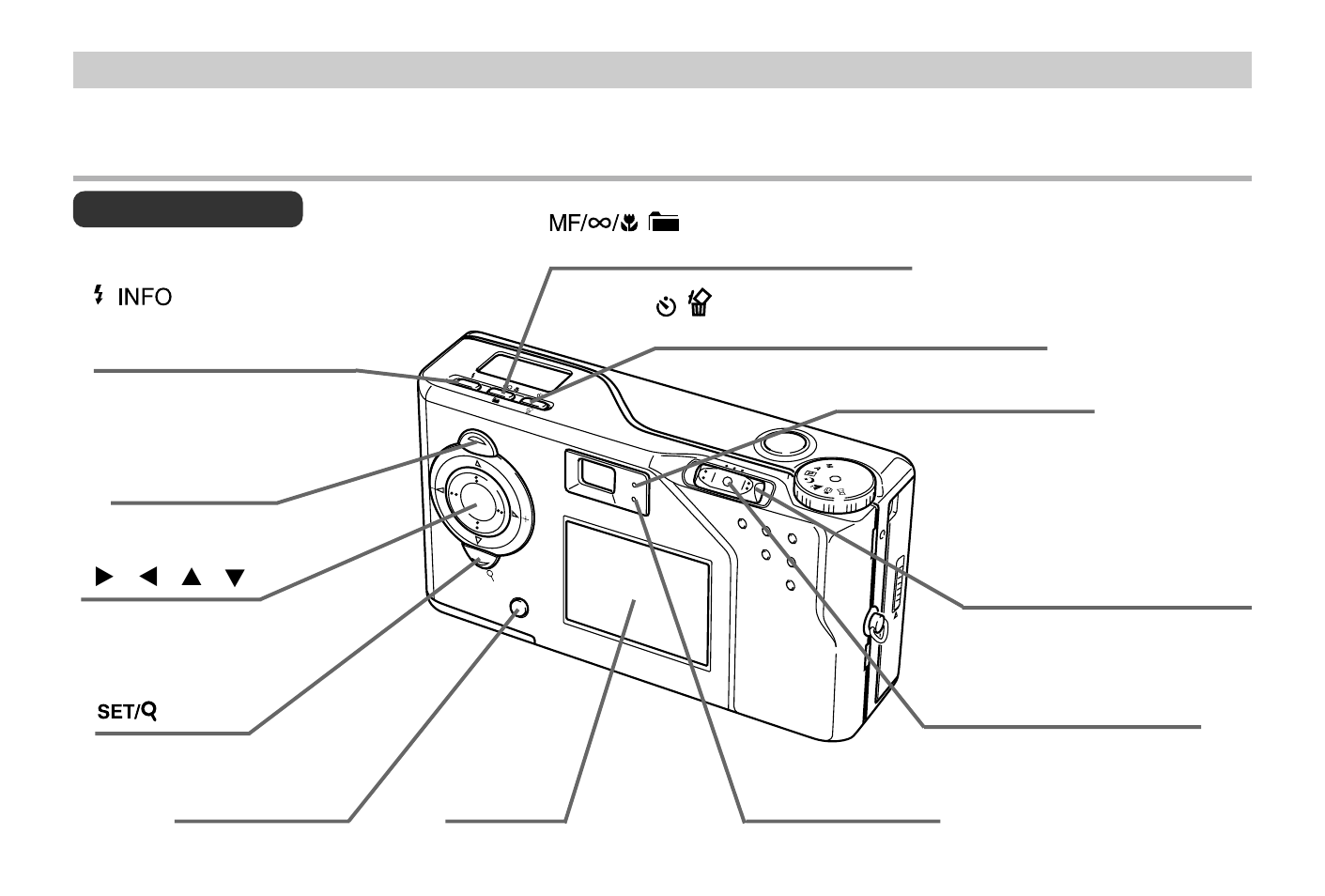 E-26, Top and display (flash/information) button, Focus folder) button | Self-timer/delete) button, Flash lamp, Power/function switch, Power/function lamp, Disp button, Menu button, Operation lamp | Casio QV-3EX User Manual | Page 25 / 122