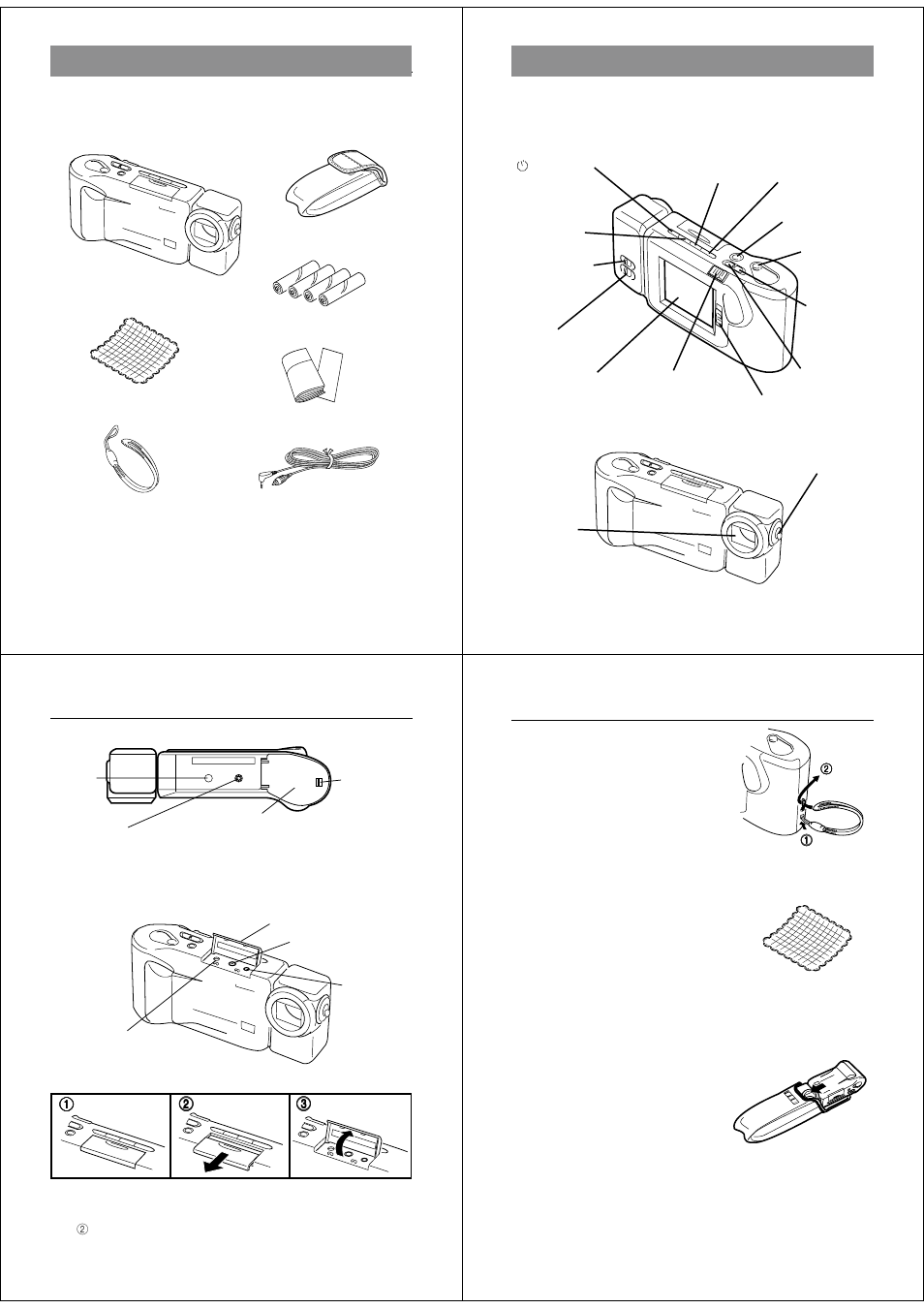 Unpacking, General guide, Top and display | Lens, Bottom, Terminals | Casio QV-30 User Manual | Page 3 / 18