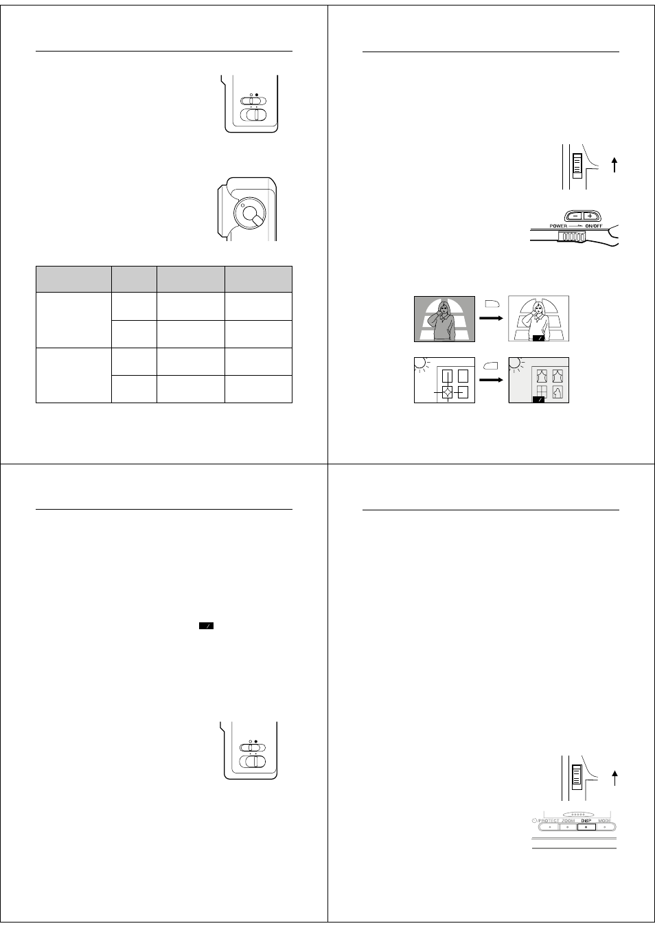 Normal/macro switch, Switching between lenses, Exposure adjustment | Changing the aperture setting, Record mode displays | Casio QV-30 User Manual | Page 7 / 18