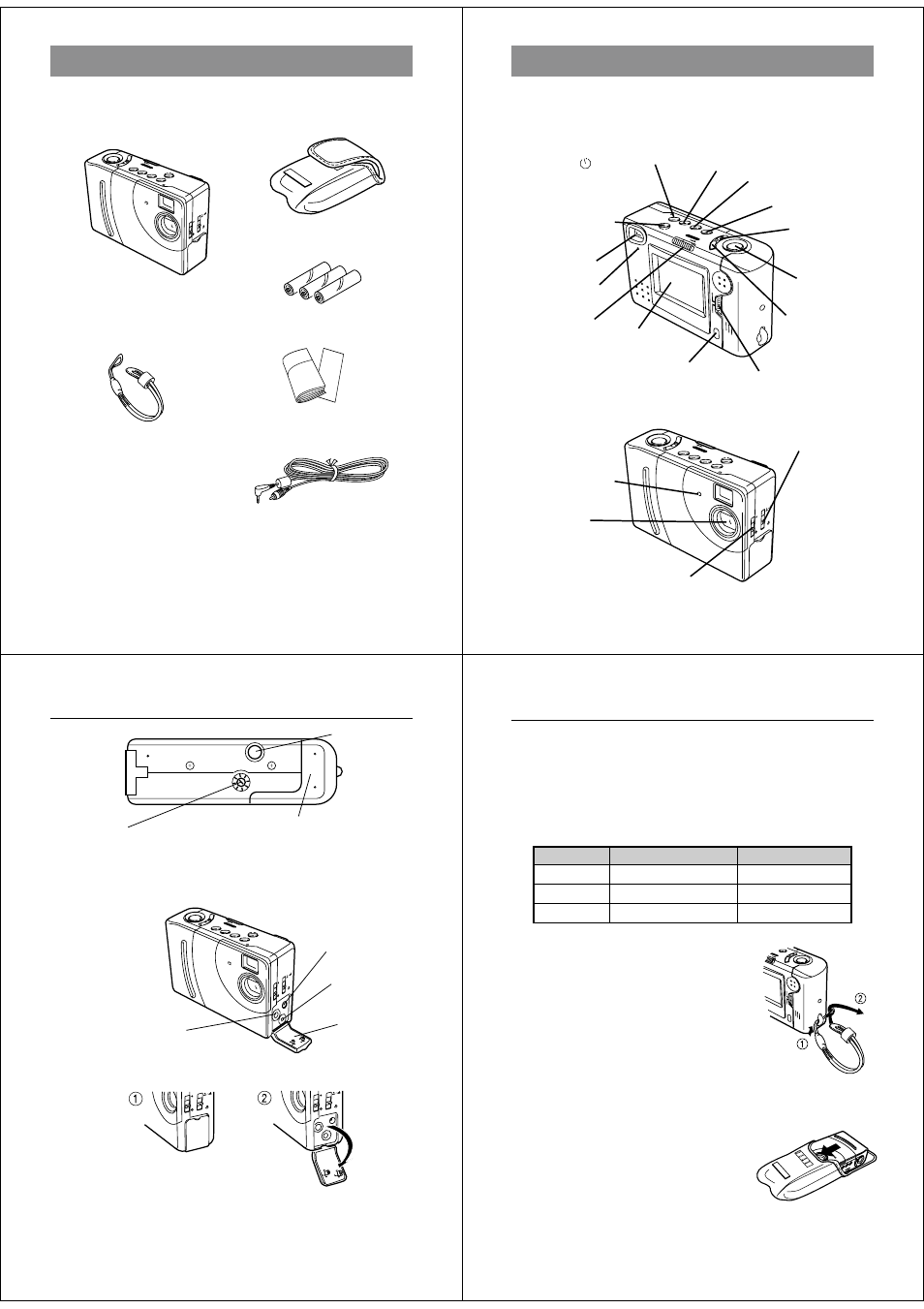 Unpacking, General guide, Top and display | Lens, Bottom, Terminals, On /o ff, On /of f, Po we r zo om dis p mo de on /o ff, On/o ff | Casio QV-70. User Manual | Page 3 / 18