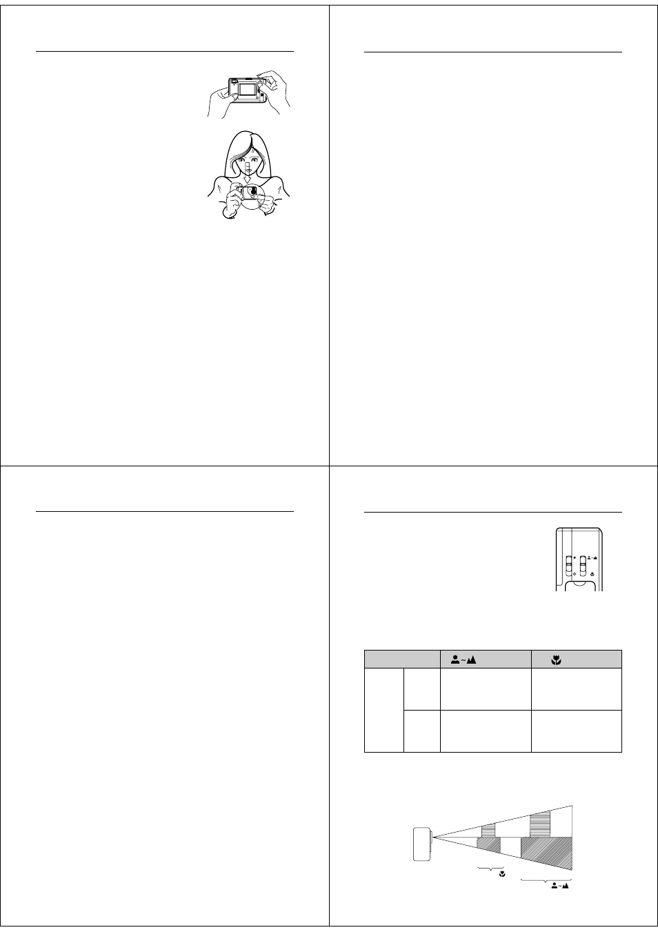 How to avoid hand movement, Fluorescent lighting, Shooting images outdoors | Normal/macro switch | Casio QV-70. User Manual | Page 6 / 18