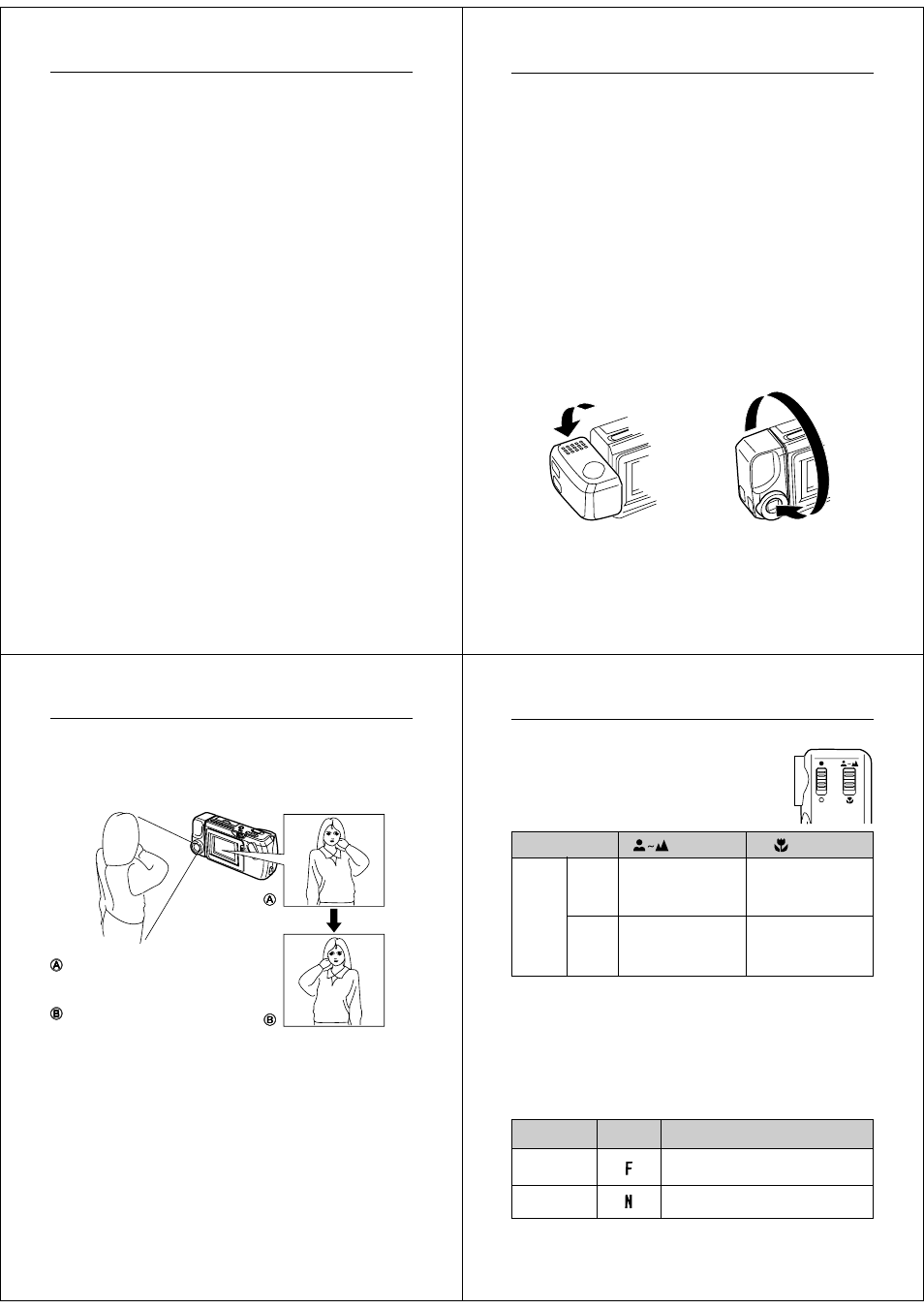 How to avoid hand movement, Fluorescent lighting, Infrared light | Shooting images outdoors, Changing the lens orientation, Normal/macro switch, Resolution modes | Casio QV-200. User Manual | Page 6 / 19