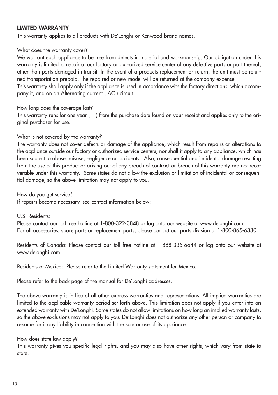 DeLonghi D677UX User Manual | Page 10 / 10