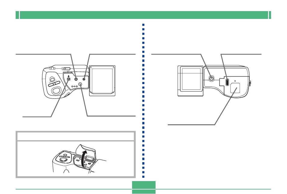 Terminals and ports, Bottom, E-20 | Terminals and ports bottom, Digital terminal, Usb port, Dc in 6v terminal, Video out terminal, Tripod screw hole release button, Battery compart- ment cover | Casio QV-2300UX User Manual | Page 20 / 151