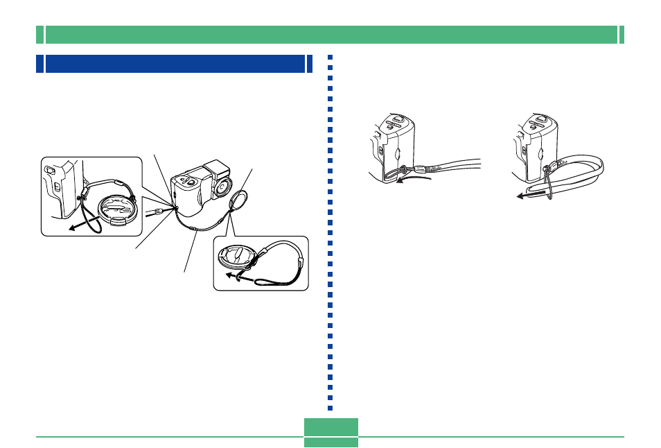 Using the bundled accessories, Using the lens cap, Attaching the strap | E-28 | Casio QV-2300UX User Manual | Page 28 / 151