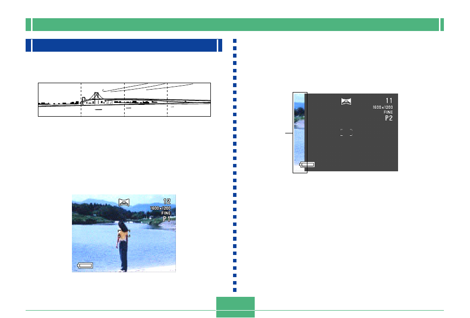 Shooting panoramas, E-71 4 | Casio QV-2300UX User Manual | Page 71 / 151