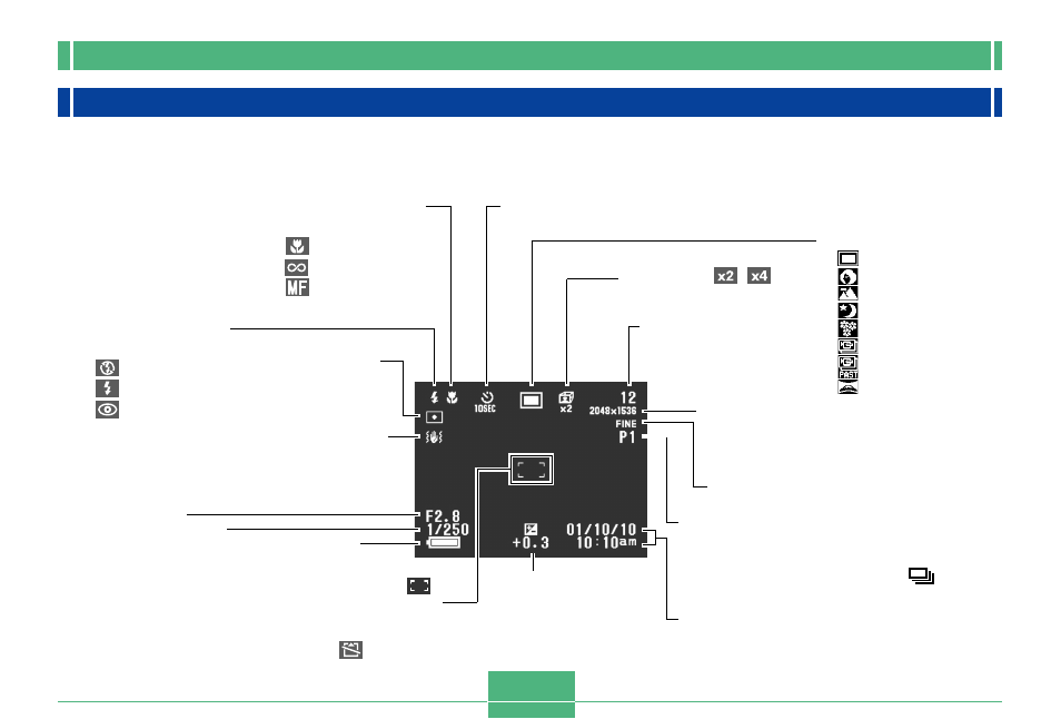Monitor screen indicators, Rec mode, E-25 | Casio QV-3500EX 1 User Manual | Page 25 / 47