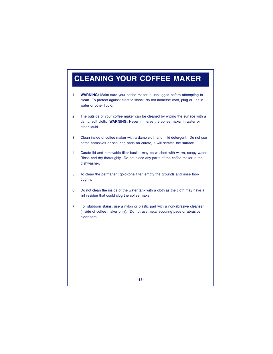 Cleaning your coffee maker | DeLonghi DCM900 User Manual | Page 13 / 58