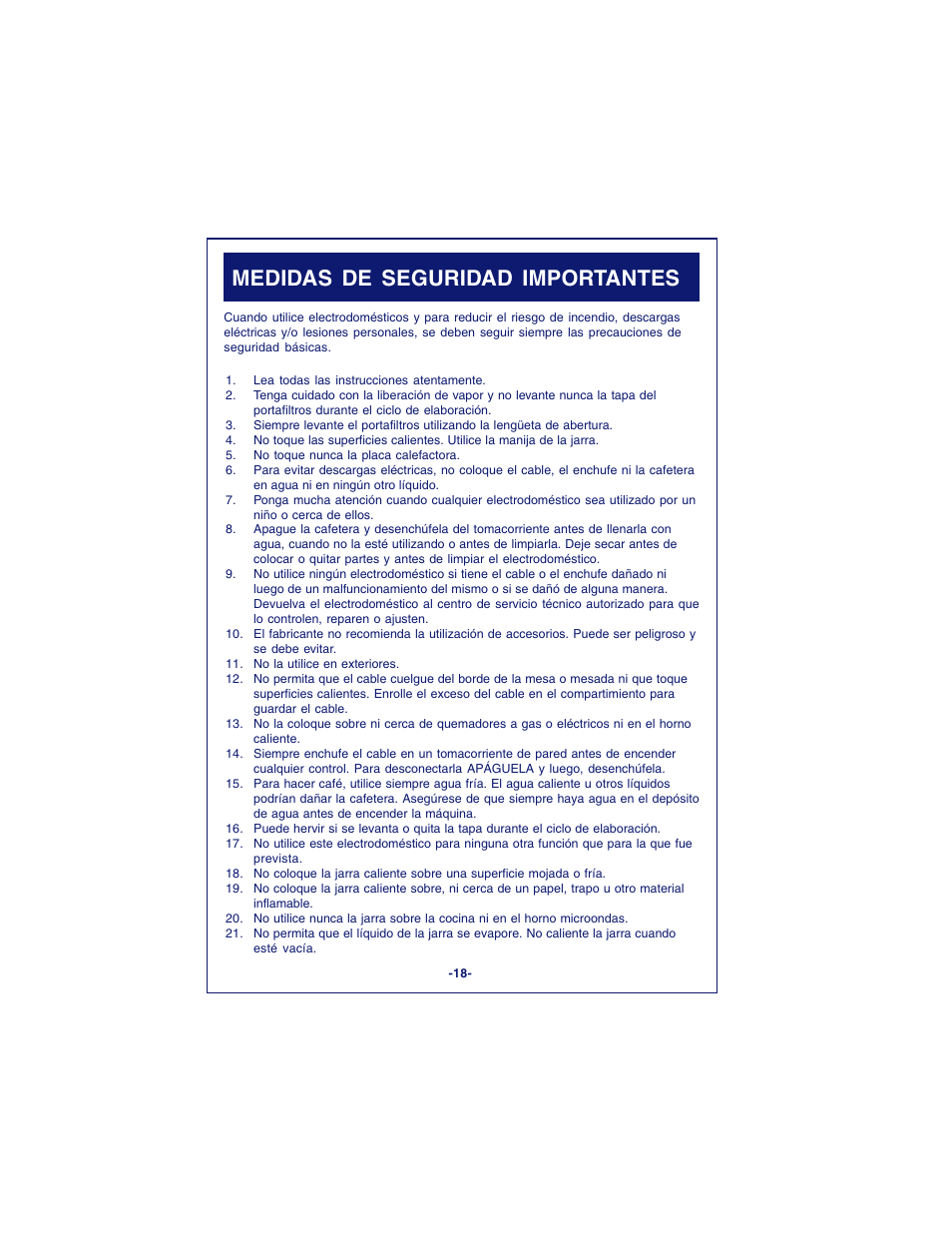 Medidas de seguridad importantes | DeLonghi DCM900 User Manual | Page 18 / 58