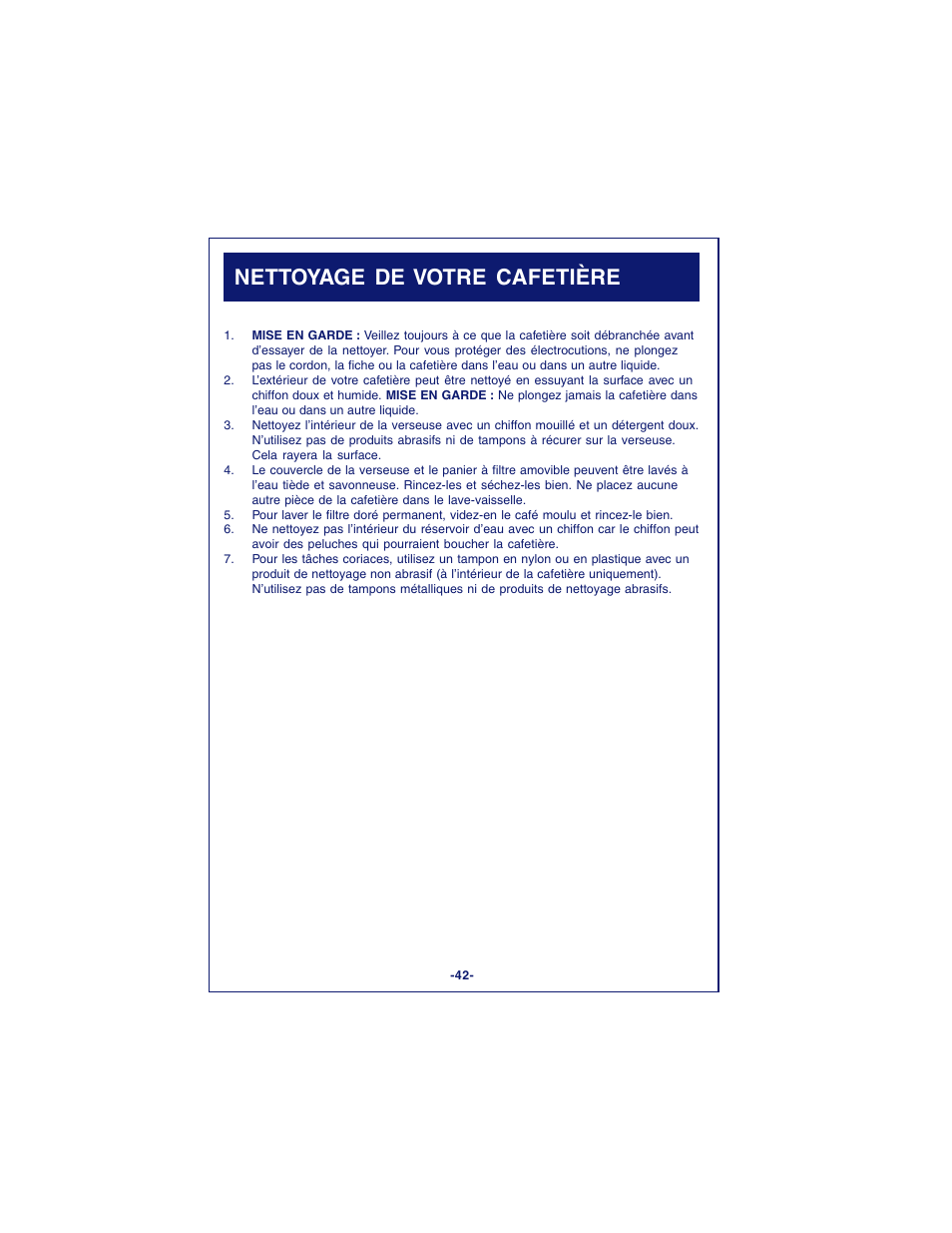 Nettoyage de votre cafetière | DeLonghi DCM900 User Manual | Page 42 / 58