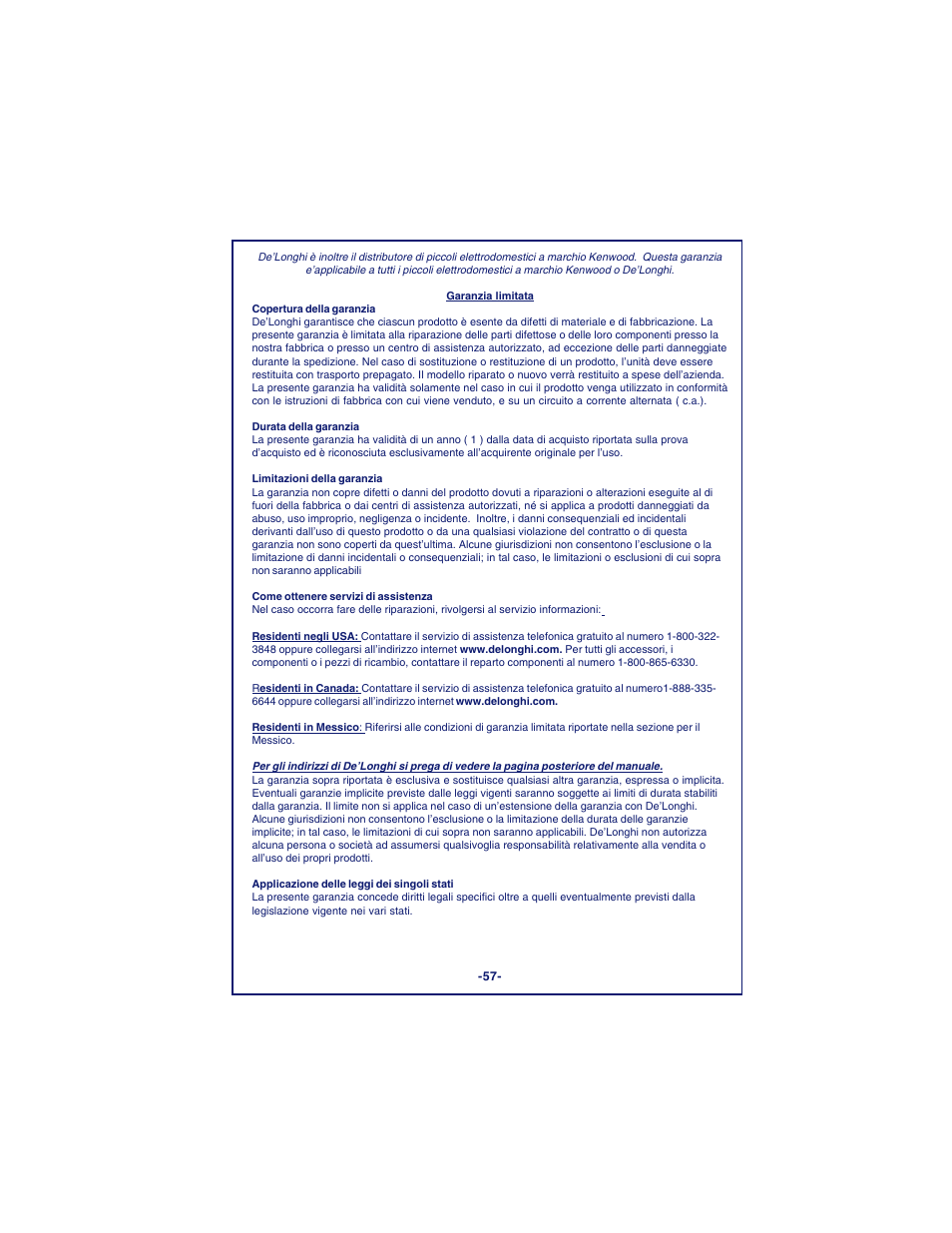 DeLonghi DCM900 User Manual | Page 57 / 58