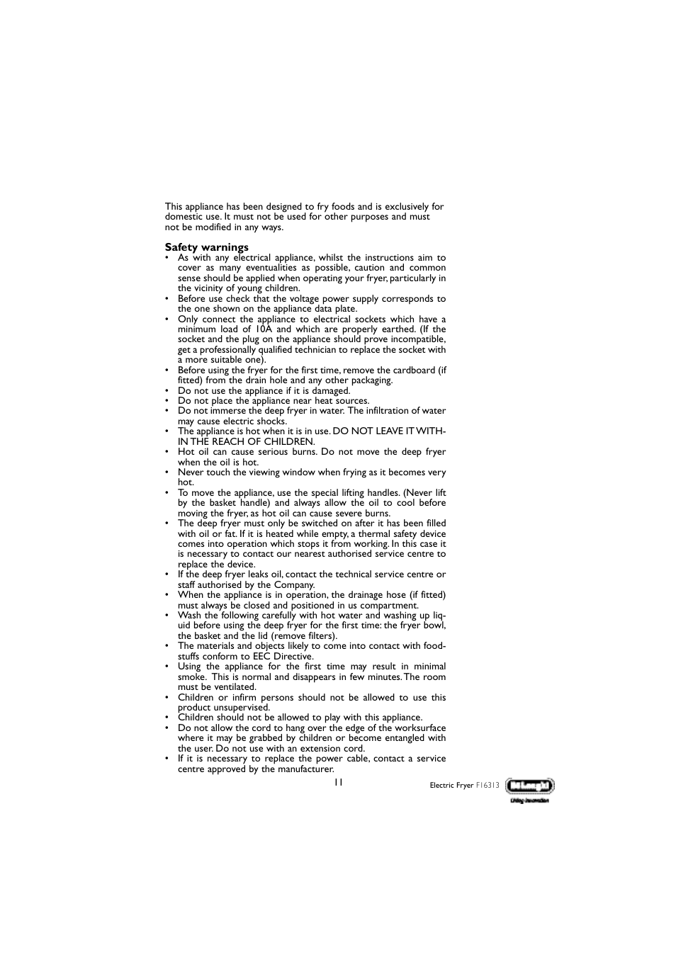 DeLonghi F16313 User Manual | Page 11 / 13