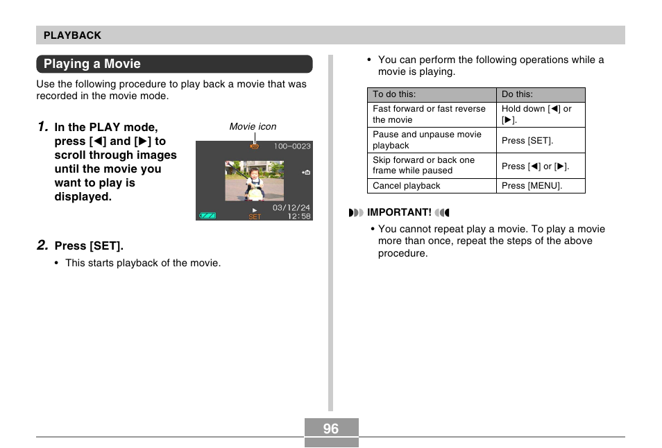 Playing a movie | Casio QV-R40 5 User Manual | Page 5 / 10