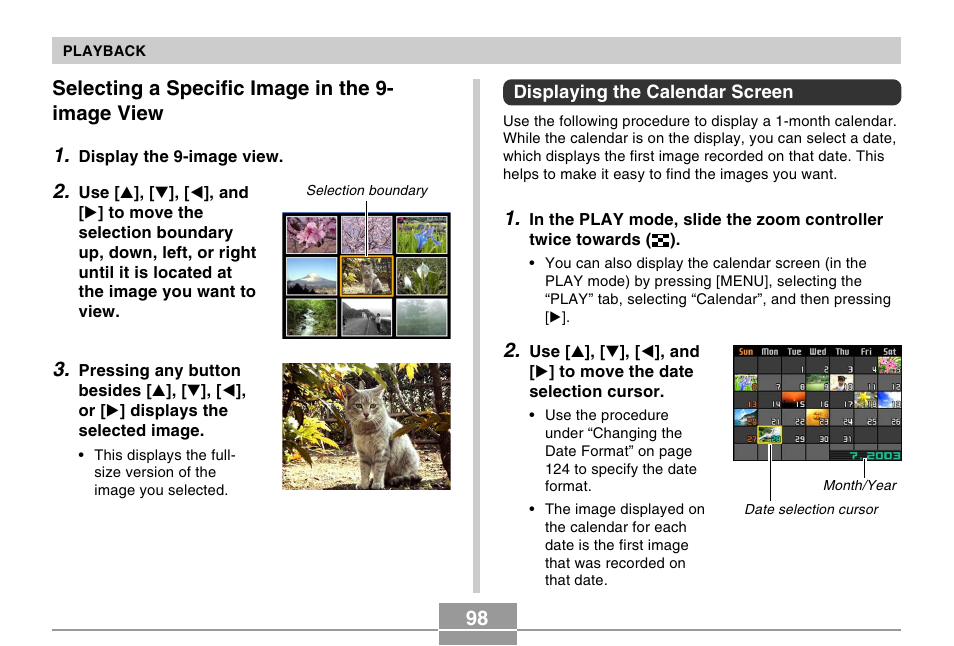 Selecting a specific image in the 9- image view 1 | Casio QV-R40 5 User Manual | Page 7 / 10