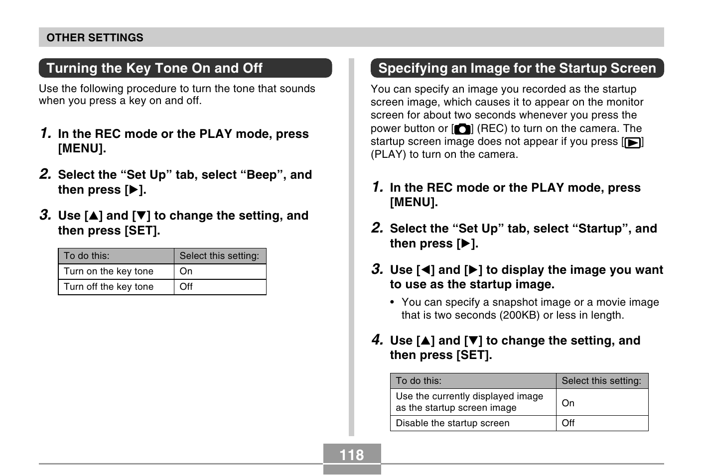 Specifying an image for the startup screen, Turning the key tone on and off | Casio QV-R40 7 User Manual | Page 2 / 59