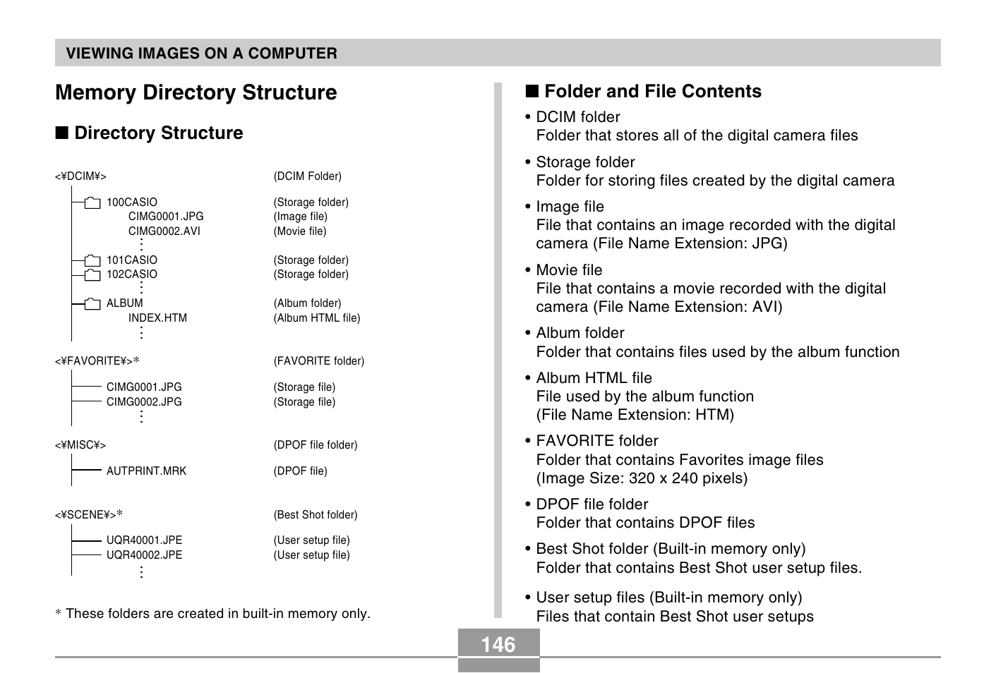Directory structure, Folder and file contents | Casio QV-R40 7 User Manual | Page 30 / 59