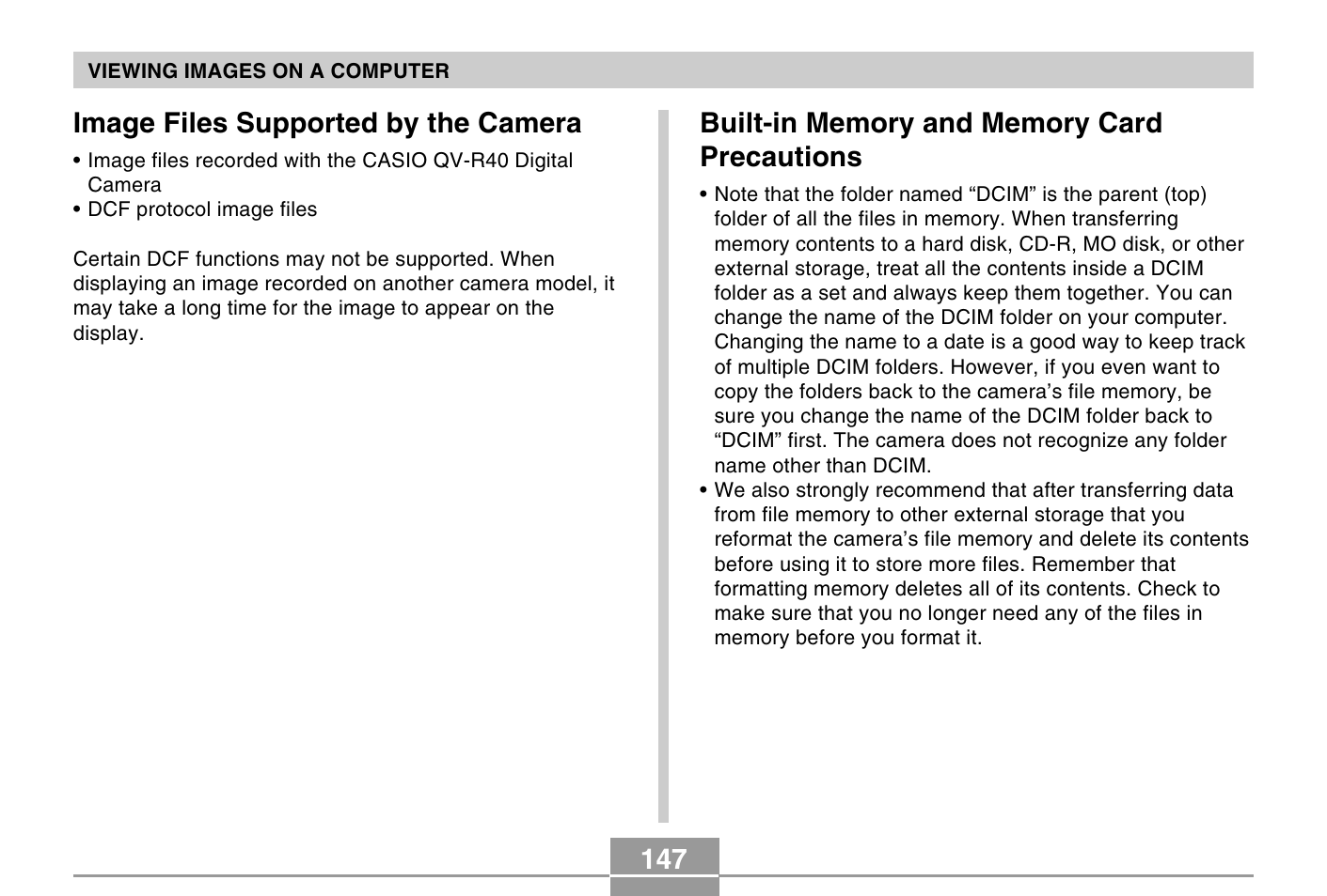 147 image files supported by the camera | Casio QV-R40 7 User Manual | Page 31 / 59