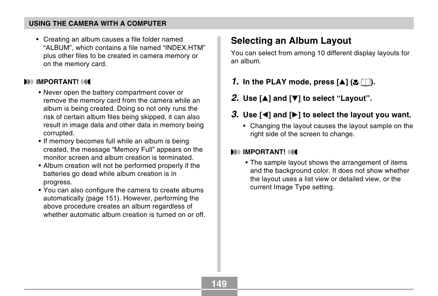 Selecting an album layout | Casio QV-R40 7 User Manual | Page 33 / 59