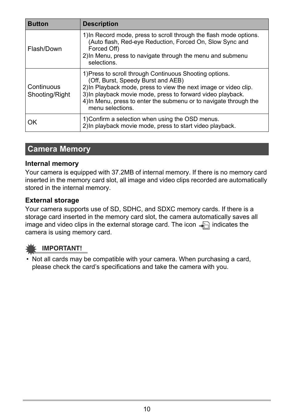 Camera memory | Casio QV-R80 User Manual | Page 10 / 94