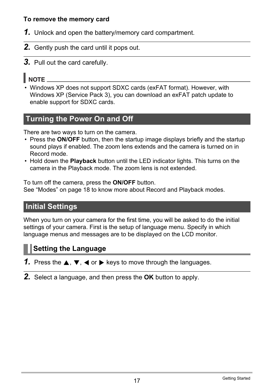 Turning the power on and off, Initial settings, Turning the power on and off initial settings | Casio QV-R80 User Manual | Page 17 / 94