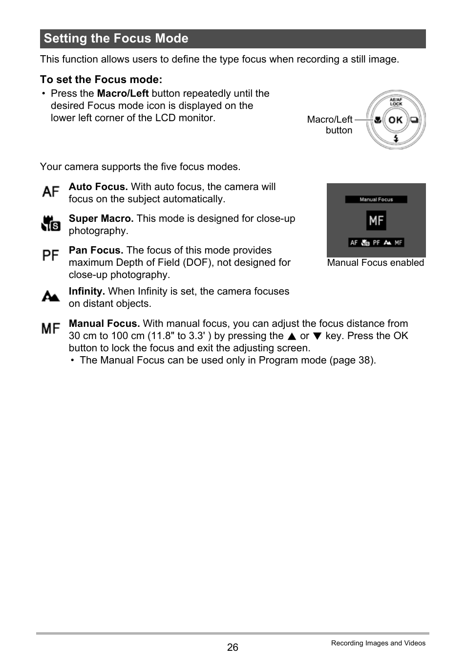 Setting the focus mode | Casio QV-R80 User Manual | Page 26 / 94