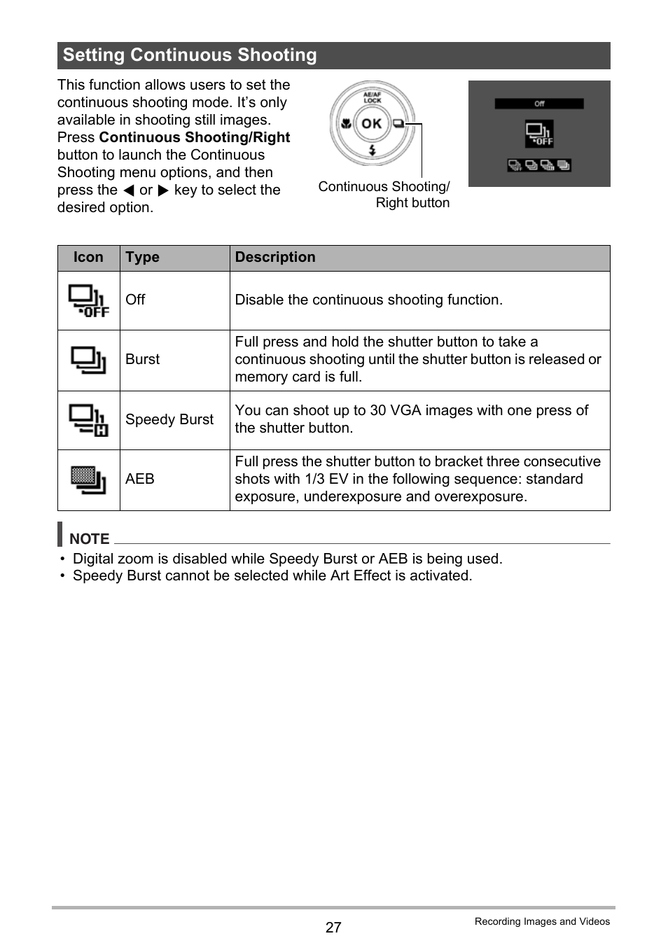 Setting continuous shooting | Casio QV-R80 User Manual | Page 27 / 94