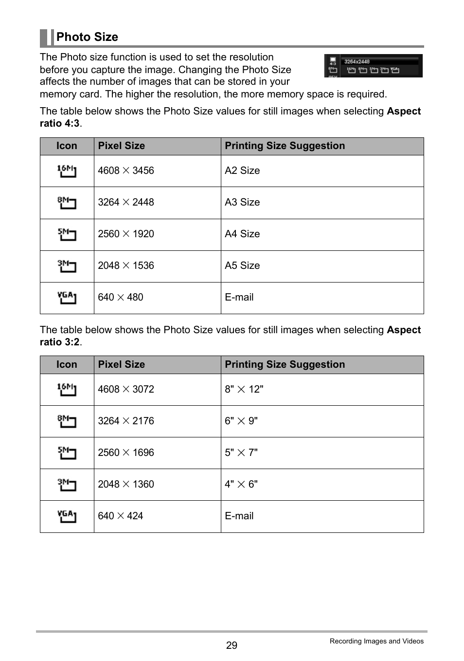 Photo size | Casio QV-R80 User Manual | Page 29 / 94