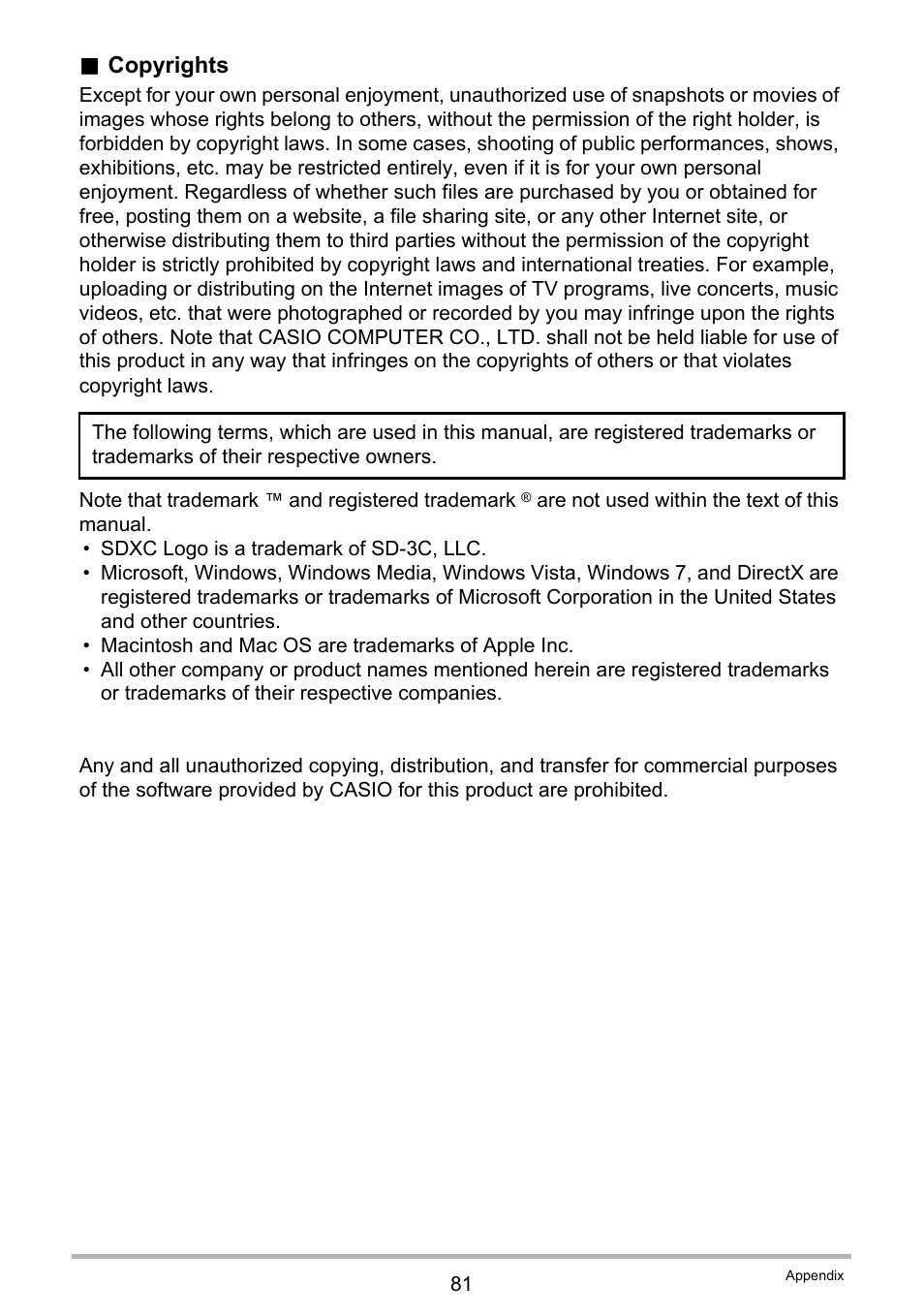 Copyrights | Casio QV-R80 User Manual | Page 81 / 94