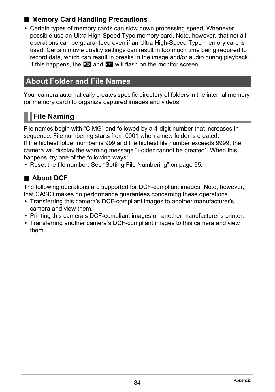 About folder and file names | Casio QV-R80 User Manual | Page 84 / 94
