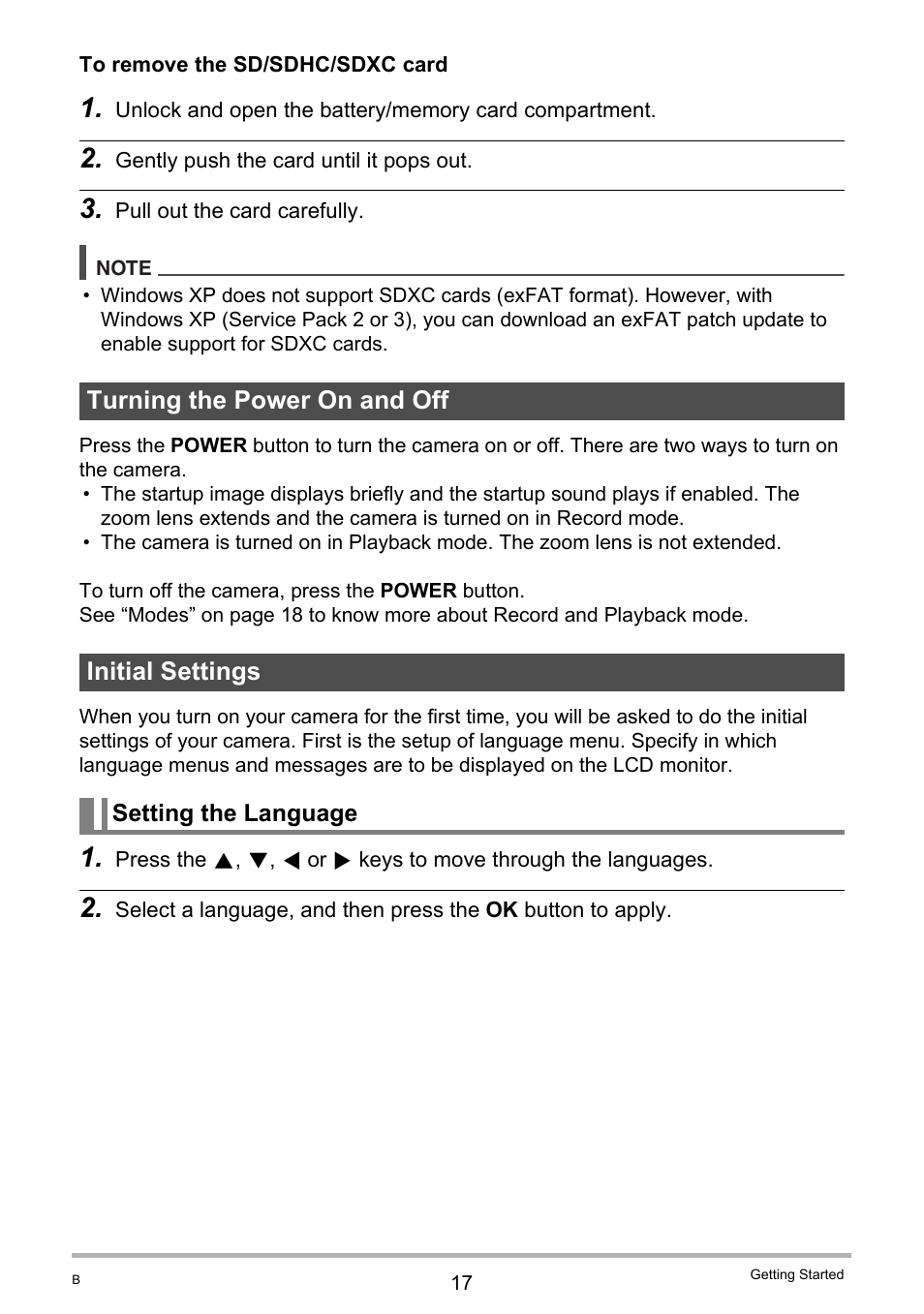 Turning the power on and off, Initial settings, Turning the power on and off initial settings | Casio QV-R100 User Manual | Page 17 / 89