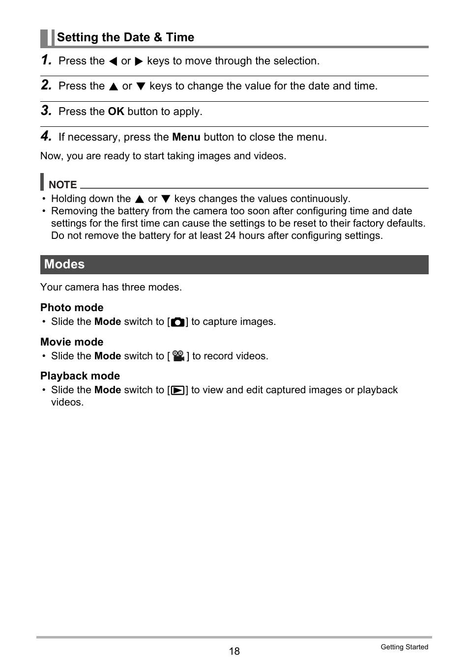 Modes | Casio QV-R100 User Manual | Page 18 / 89