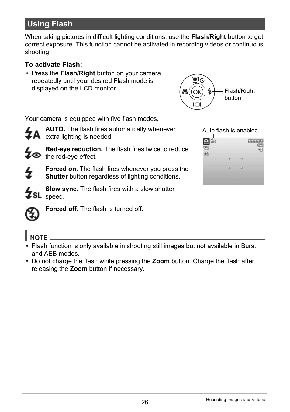 Using flash | Casio QV-R100 User Manual | Page 26 / 89