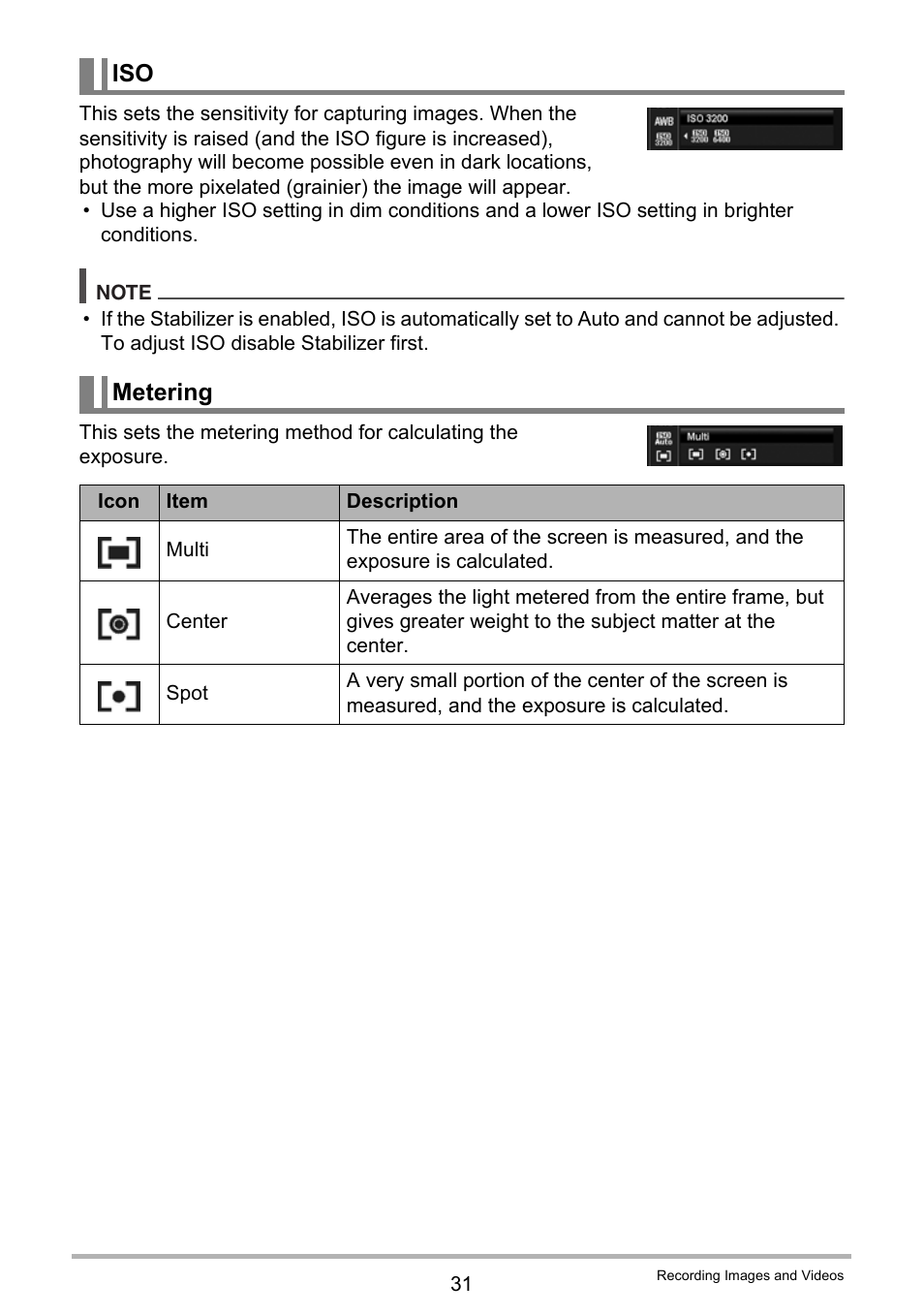 Iso metering | Casio QV-R100 User Manual | Page 31 / 89