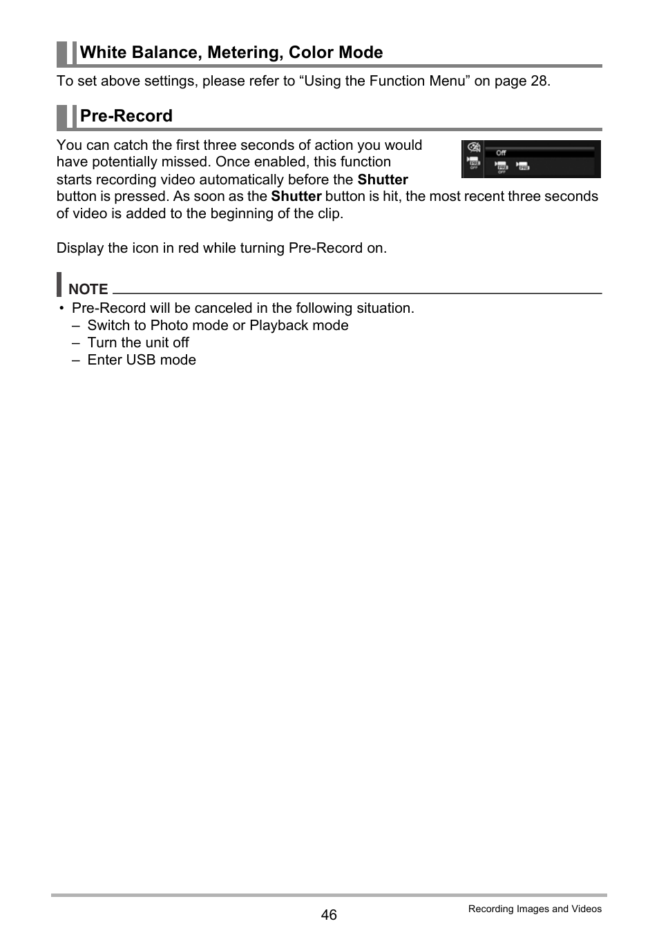 White balance, metering, color mode pre-record | Casio QV-R100 User Manual | Page 46 / 89