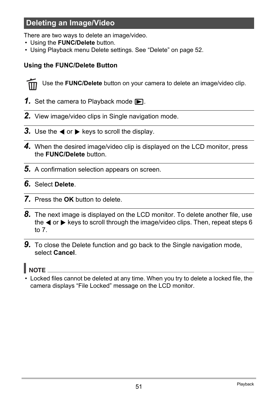 Deleting an image/video | Casio QV-R100 User Manual | Page 51 / 89