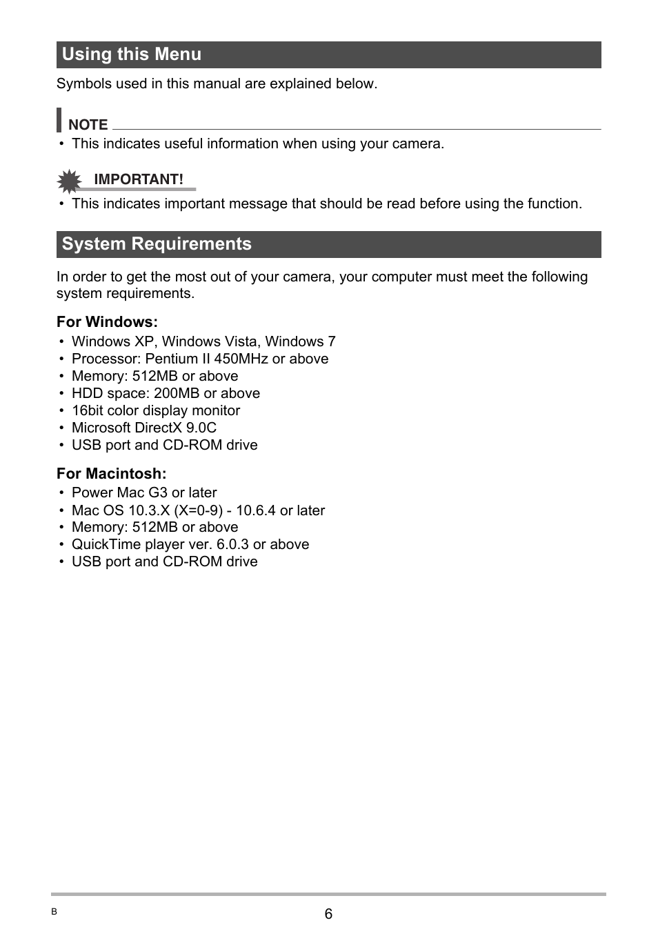 Using this menu, System requirements, Using this menu system requirements | Casio QV-R100 User Manual | Page 6 / 89