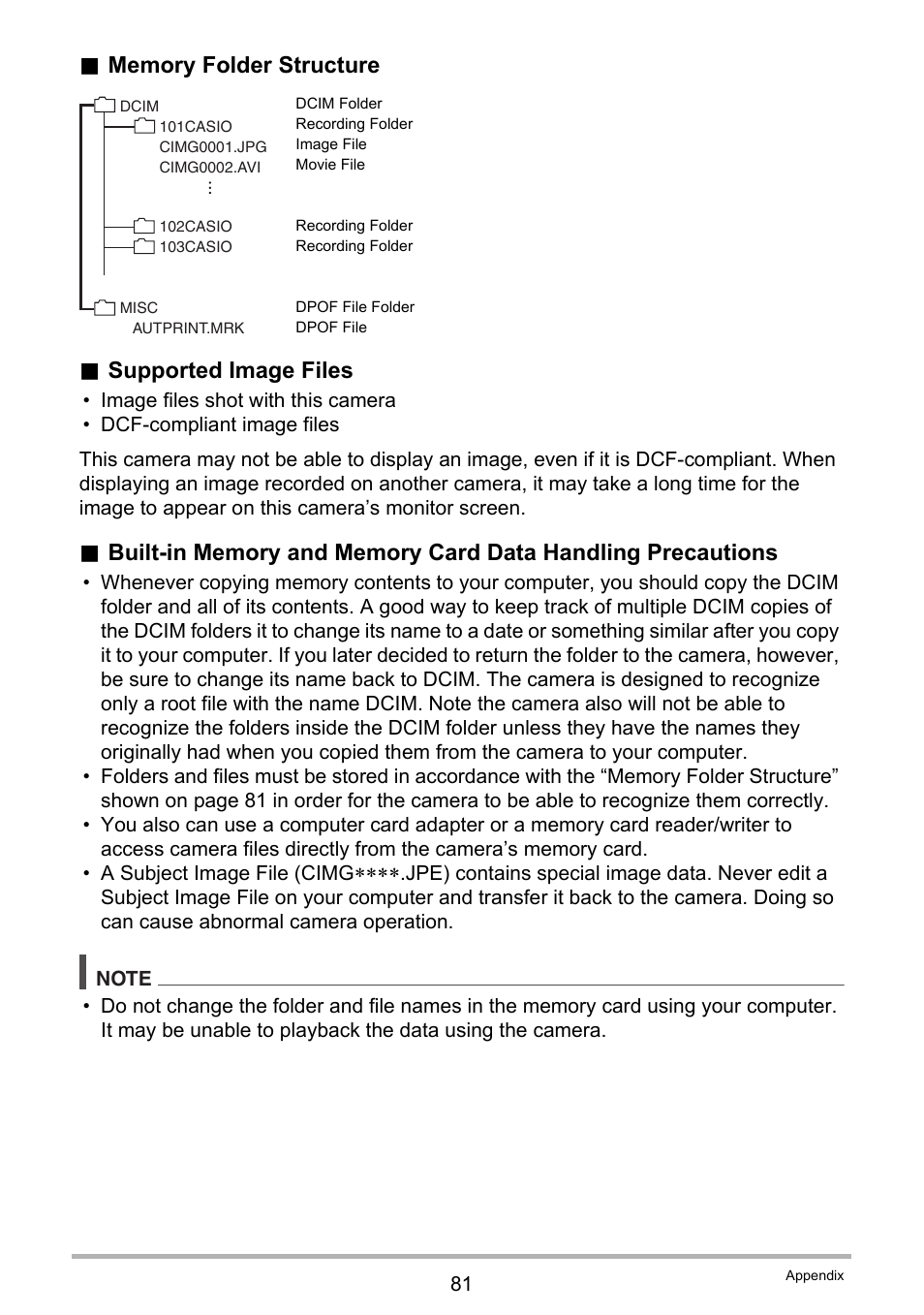 Supported image files | Casio QV-R100 User Manual | Page 81 / 89